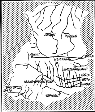 Розширення ареала сірійського дятла в 1947 − 1967 рр.