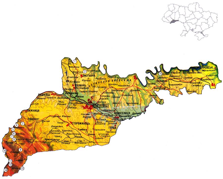 Карта черновицкой области с селами и городами на русском языке